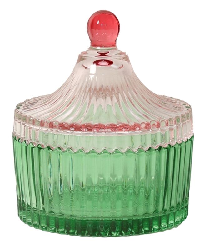 Bonbonniere krukke liten - grønn og rosa